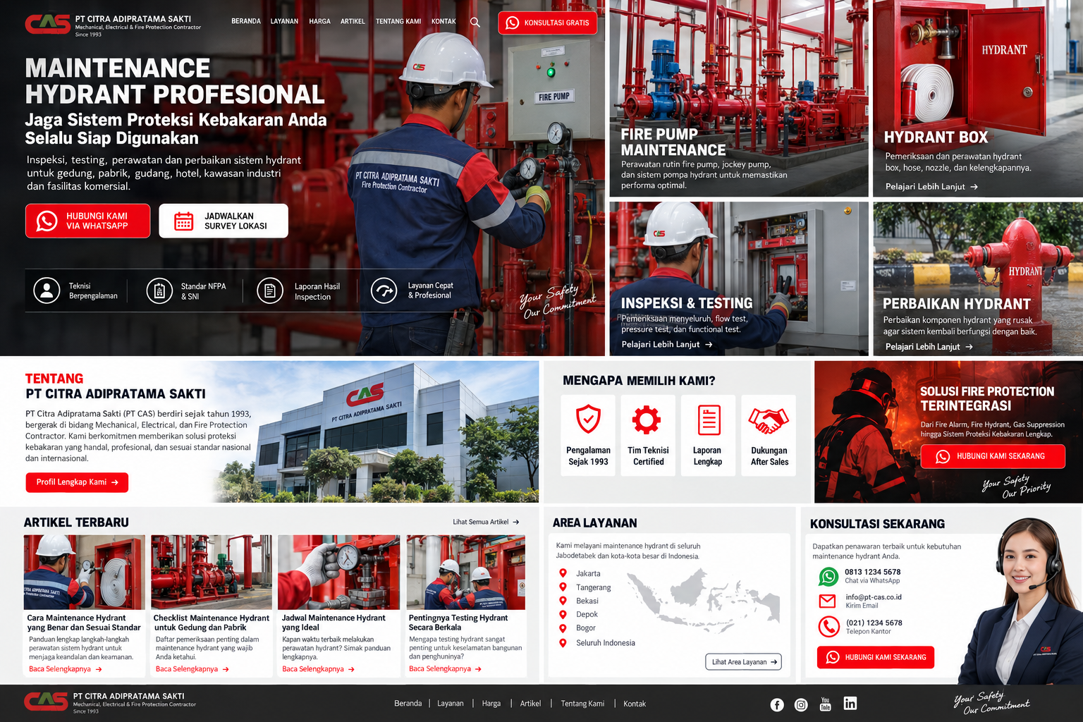 Teknisi melakukan pekerjaan maintenance sistem fire protection